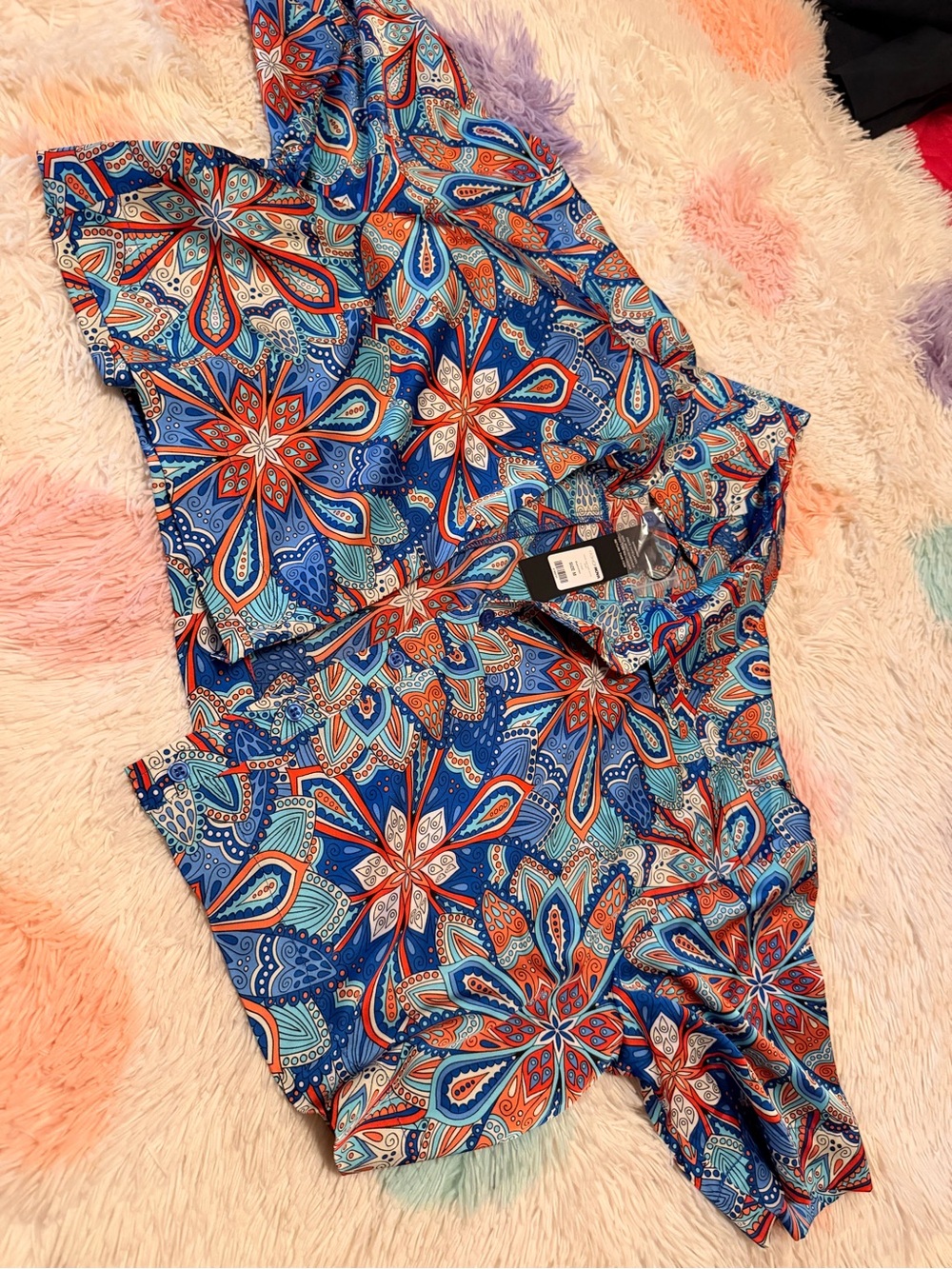 Fashion Nova Blue & Orange Floral Print Bermuda Shorts